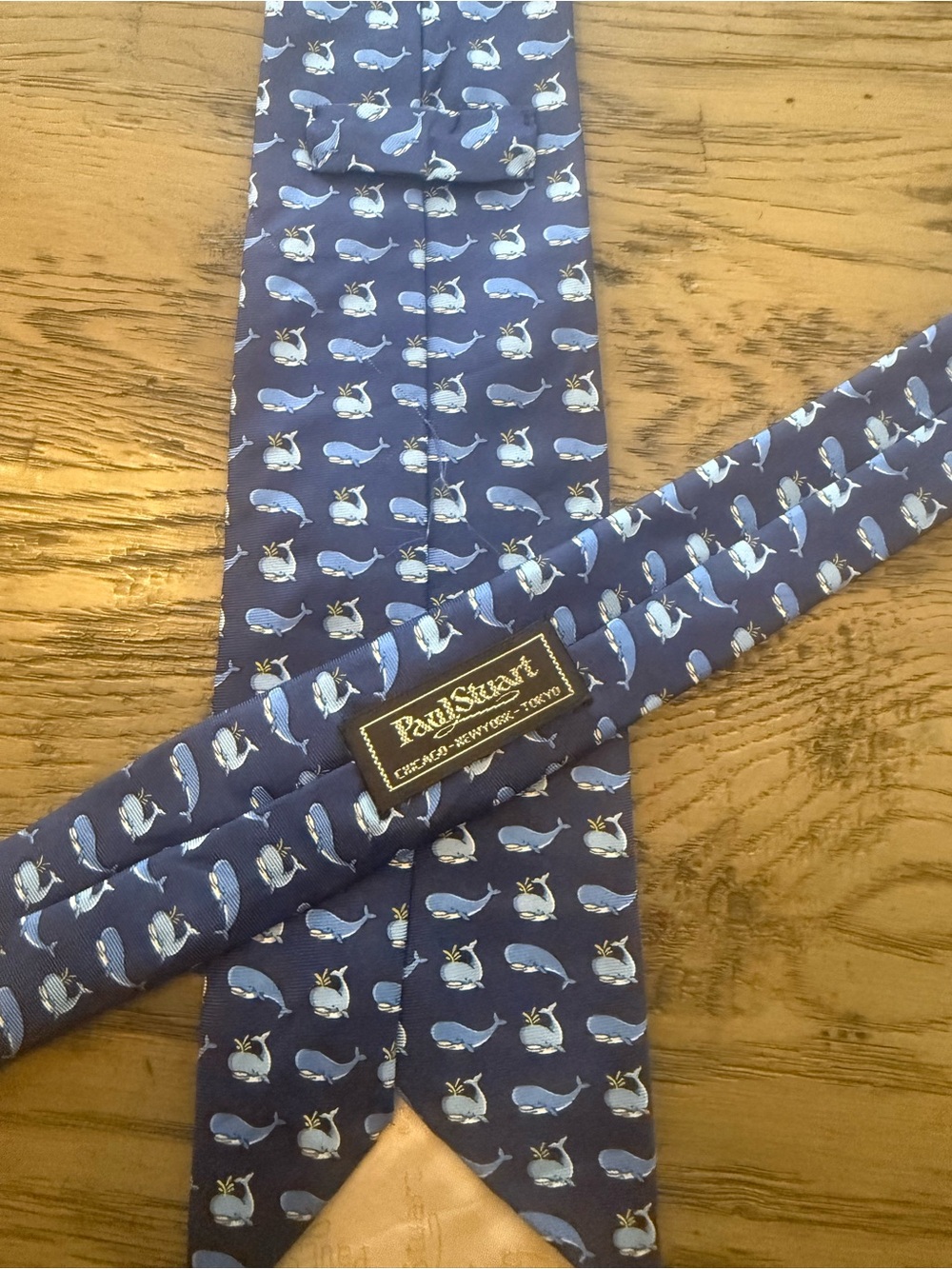 Paul Stuart Navy Tie with Light Blue Whale Pattern